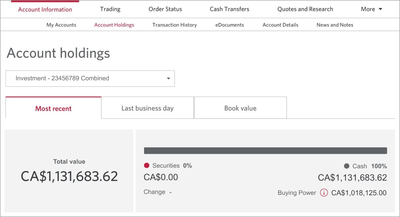 The Account Holdings page.