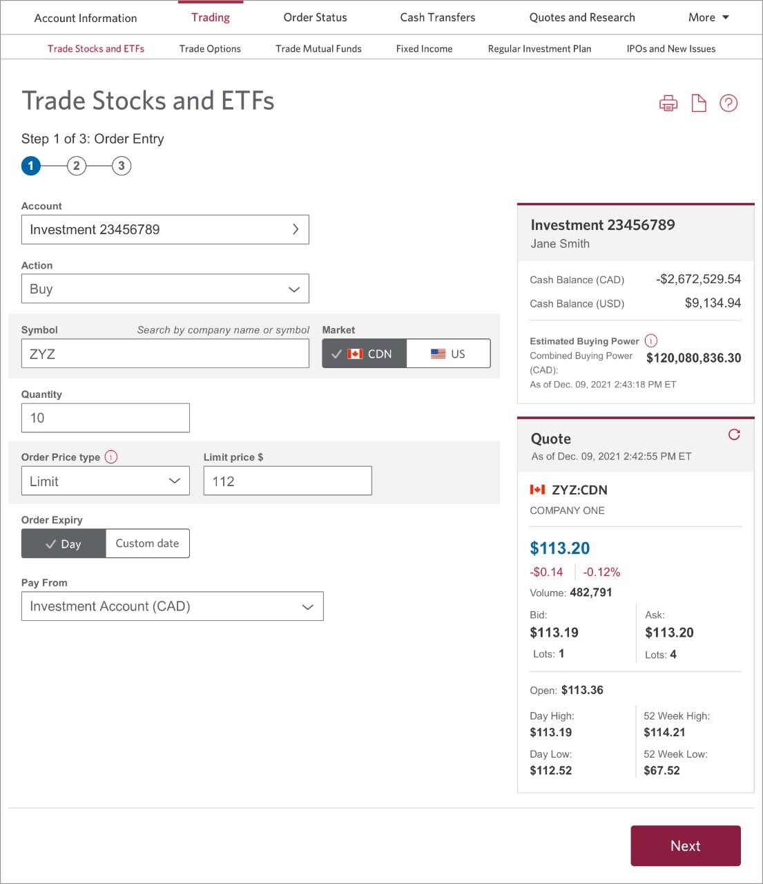 A trade order form that is filled out.