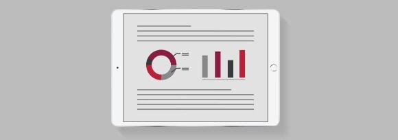 An iPad screen showing a report with charts