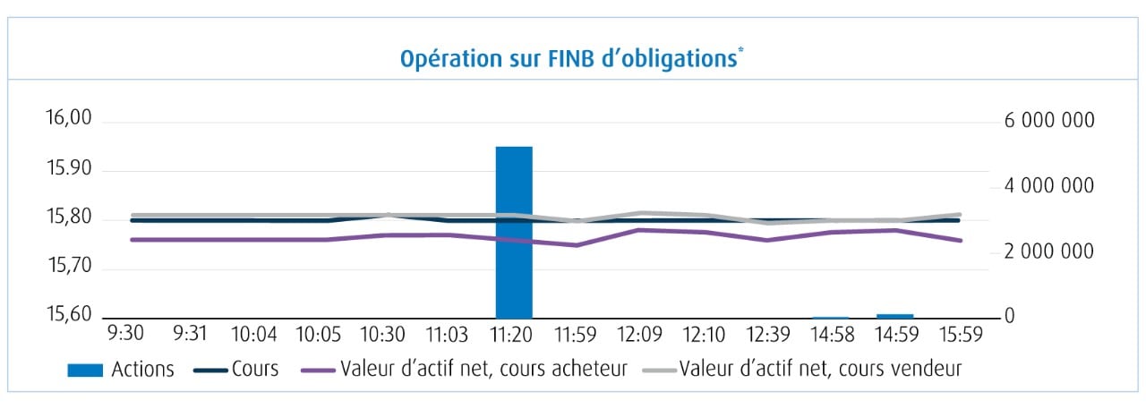  Graphique montrant une vaste opération unique ayant entraîné pratiquement aucun changement du cours du marché.