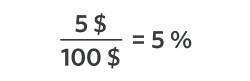 L’équation indique que 5 $ divisés par 100 $ donne un rendement de 5 %.