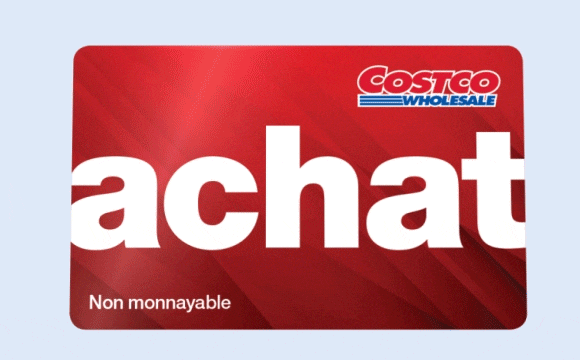 Une carte Achat de Costco qui pivote légèrement.